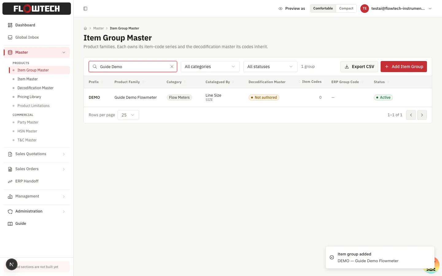 The new item group in the list, decodification master “Not authored”