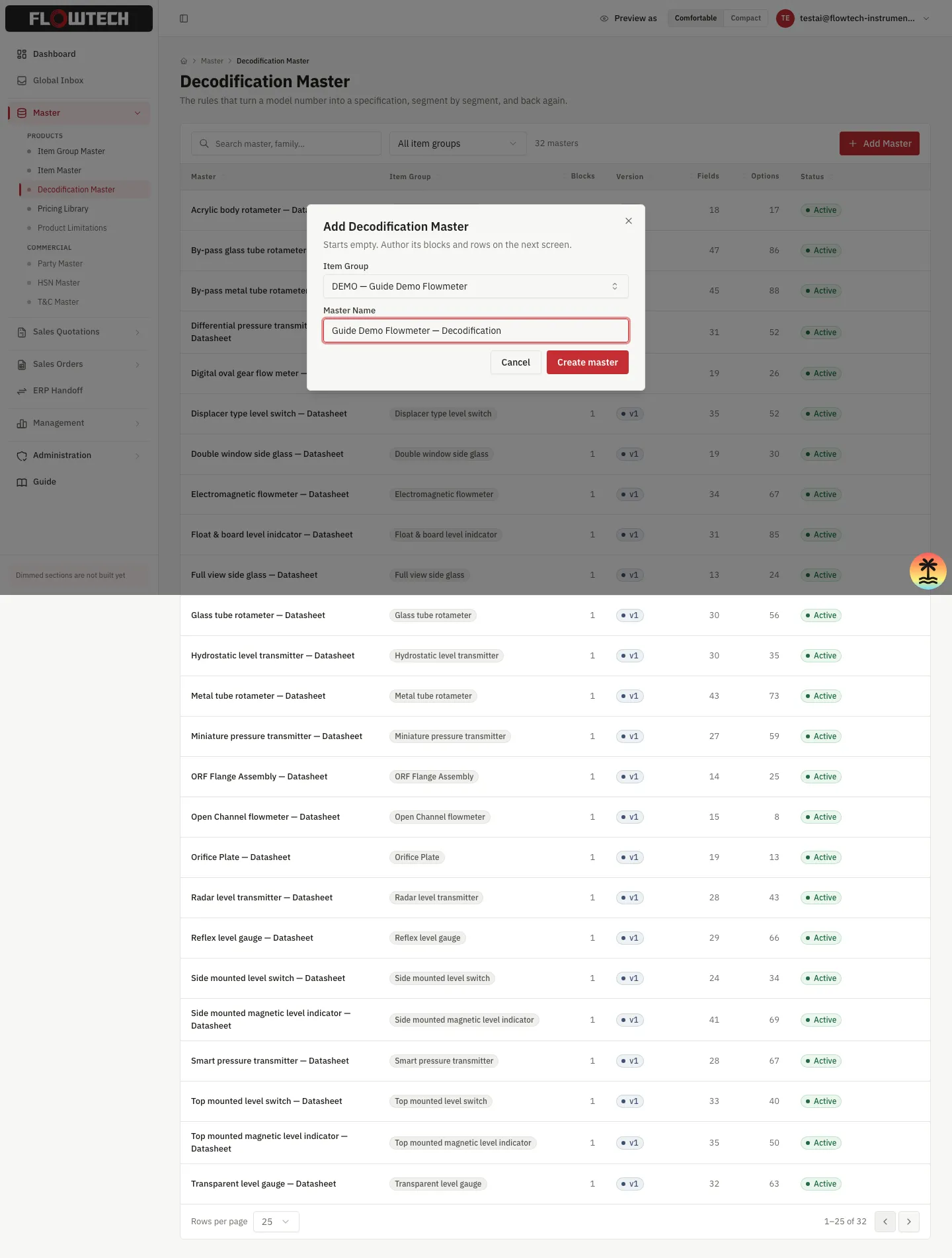 The Add Decodification Master dialog