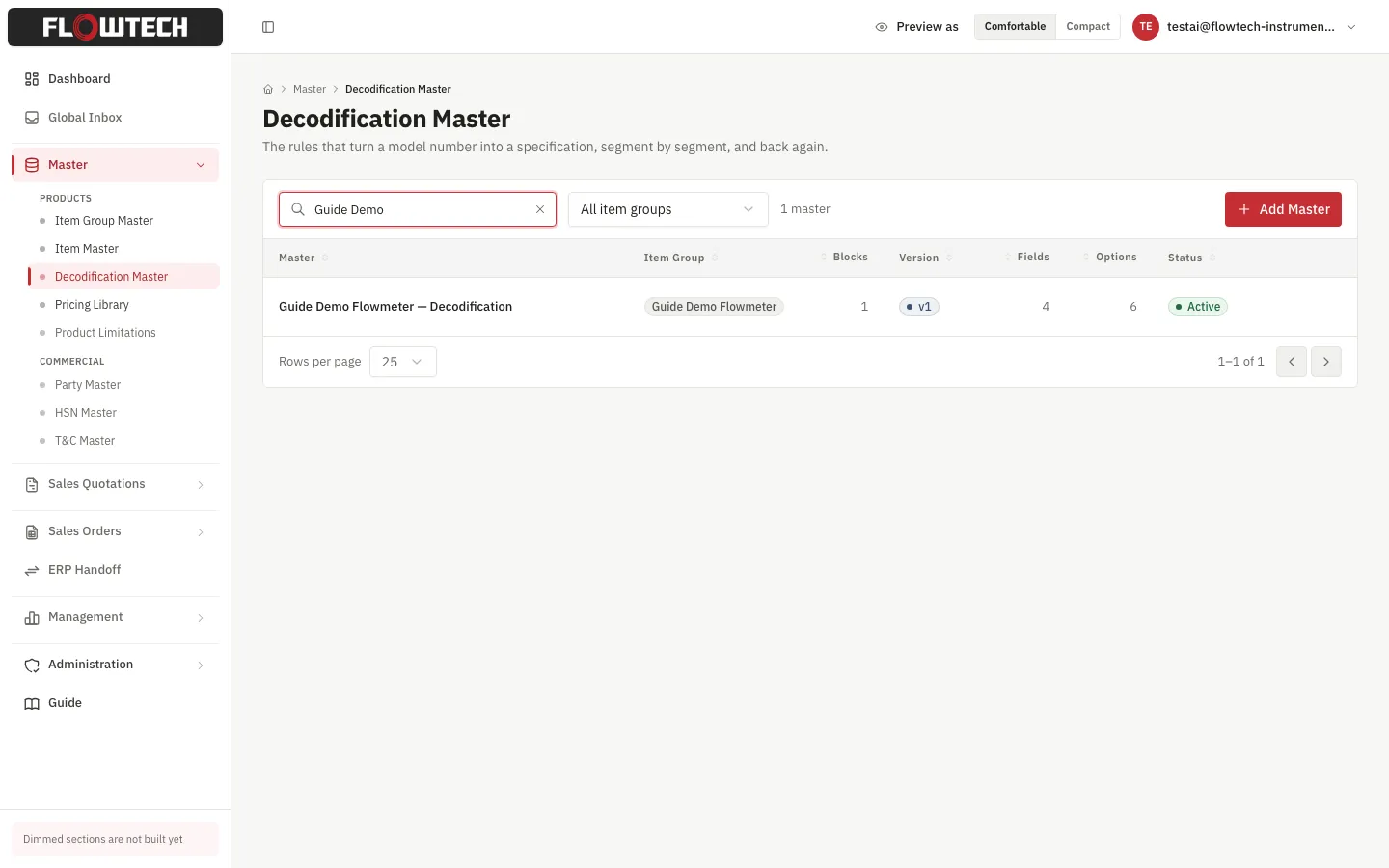 The list after publishing: v1, 4 fields, 6 options, Active